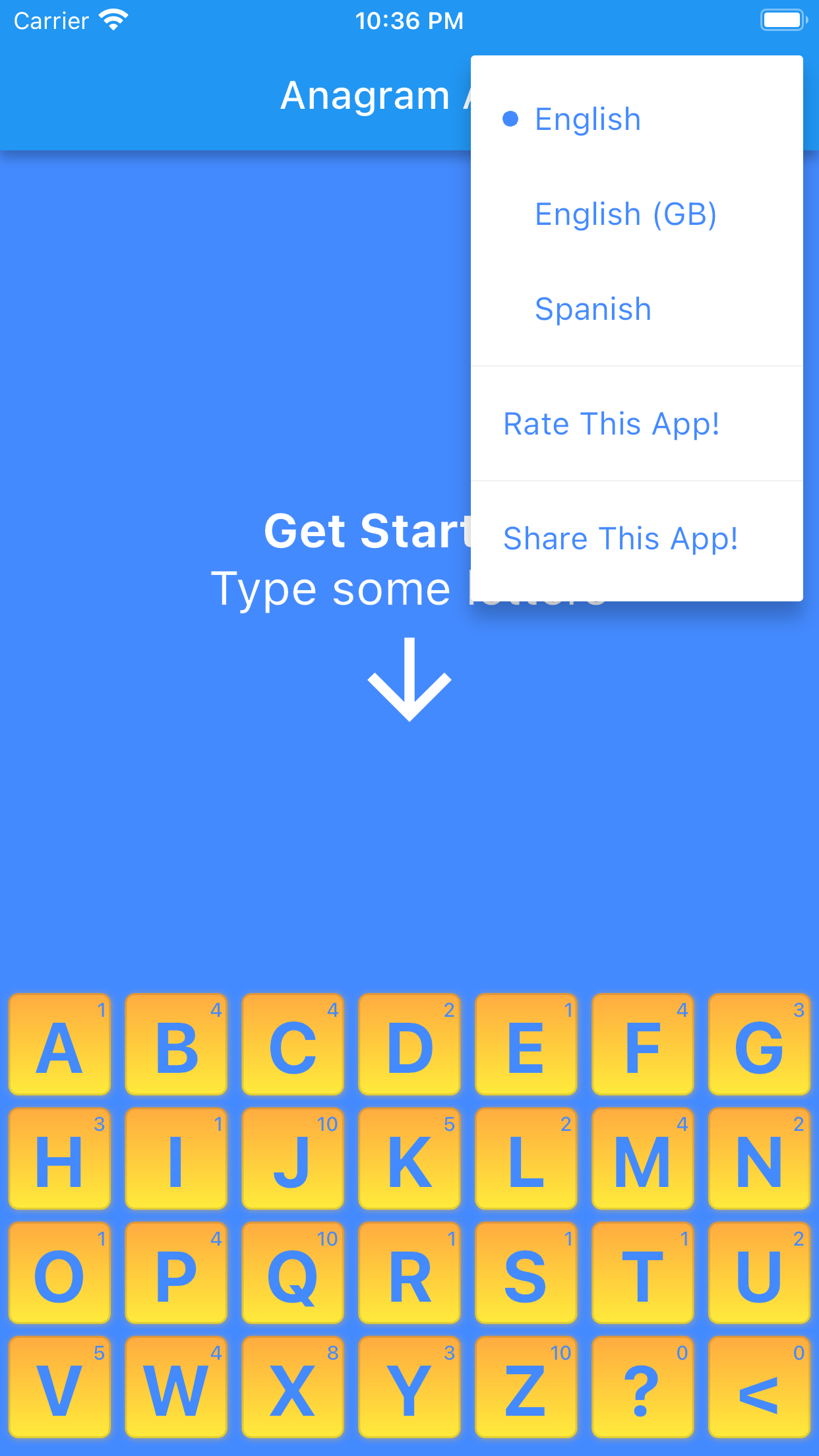 Language Selection Screen